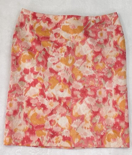 Talbots Pencil Skirt 8 Petite Pink Yellow Knee Length Lined 8P Womens Cotton