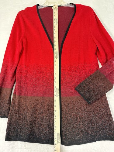 Talbots Large Open Front Cardigan Sweater Red Black Brown Gradient Knit Long