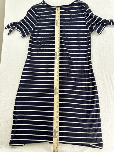 Westport Dress Medium Navy Blue Striped Jersey Knee Length Stretch Lightweight