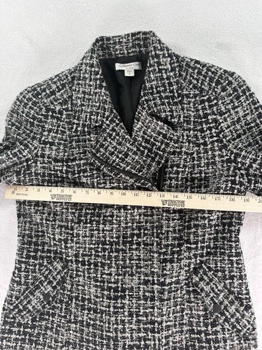 Coldwater Creek Mohair Wool Blend Moto Jacket 8 Black Gray Tweed Blazer Womens