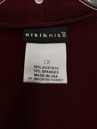Citiknits 1X Cardigan Mother Pearl Buttons Burgundy Red Womens Plus Size Slinky