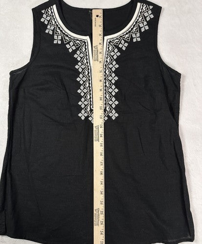 Talbots Top Size 4 Small Linen Blend Sleeveless Embroidered Black