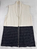 T By Talbots Medium Colorblock Vest Shawl Collar Ivory Gray Knit Neutral Womens