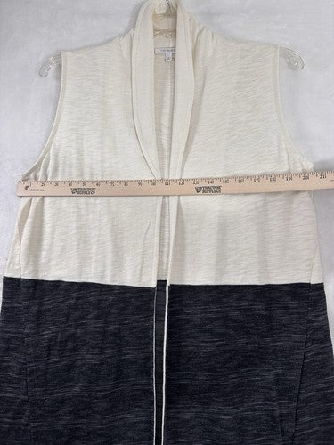 T By Talbots Medium Colorblock Vest Shawl Collar Ivory Gray Knit Neutral Womens