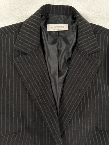 Portmans Australia Blazer US 10 AU 14 Pinstriped Black Womens Lined One Button