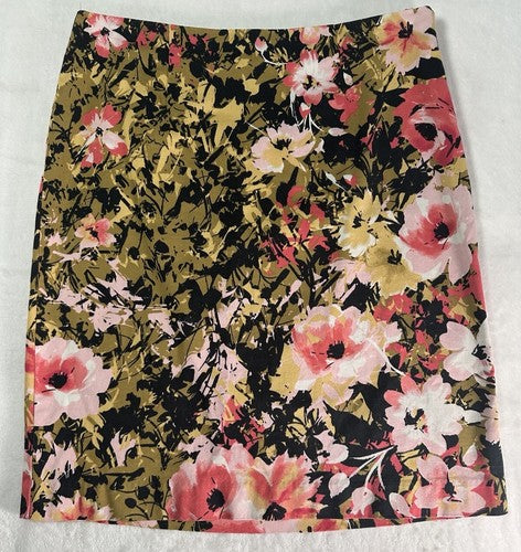J Jill Skirt 2 Petite 2P Floral Print Short Pencil Cotton Stretch Pink Green