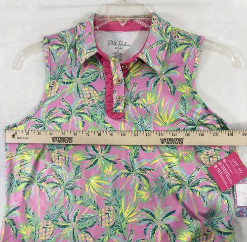 Stella Parker Golf Top Small Womens Polo Sleeveless Pink Tropical Print NWT