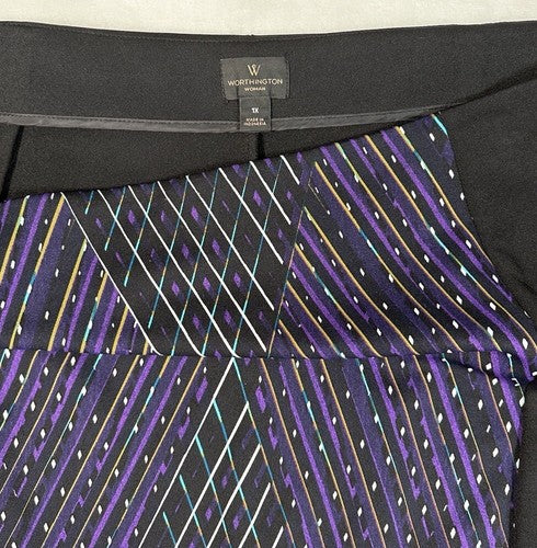 Worthington Pencil Skirt 1X Side Zip Slit Black Geometric Print Knee Length