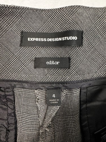 Express Editor Size 4 Dress Pants Gray Windowpane Plaid Big Button Womens