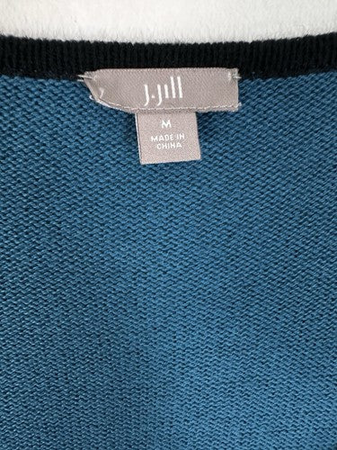 J Jill Medium Open Front Cardigan Sweater Blue Black Gray Colorblock Womens