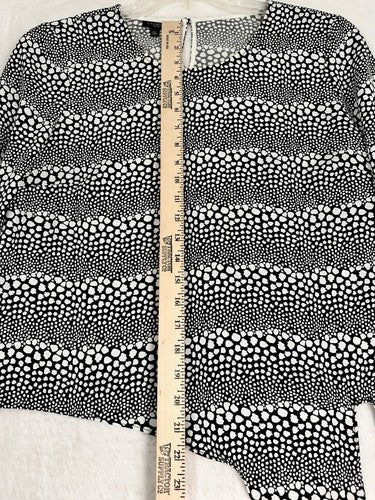 Talbots Top Size Large Petite Black White Print Tie Hem Womens Blouse LP