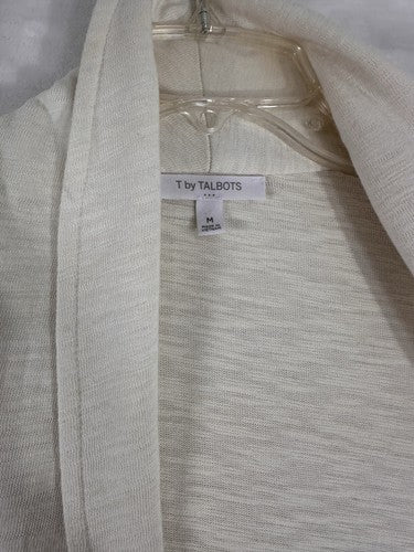 T By Talbots Medium Colorblock Vest Shawl Collar Ivory Gray Knit Neutral Womens