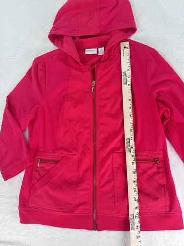 Zenergy By Chicos Size 1 Jacket (US 8) Hot Pink Hooded Stretch Full Zip