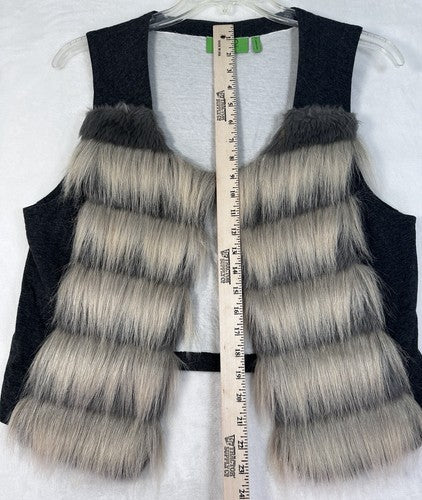 New LOGO By Lori Goldstein Medium Faux Fur Vest Gray Knit Back Womens