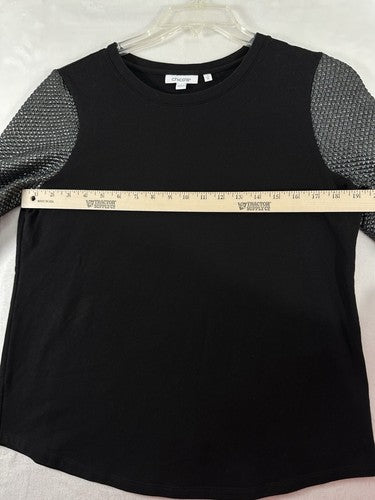 Chicos Size 1 Tops Medium Foil Sleeve Sweatshirt Black Top Womens Crewneck