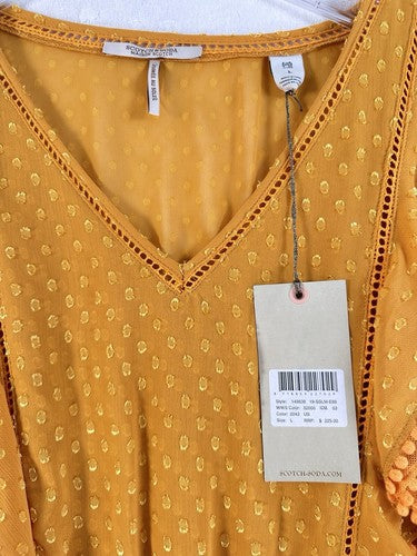 Scotch & Soda Dress Large Yellow Ruffled Swiss Dot Lined Short Womens NWT