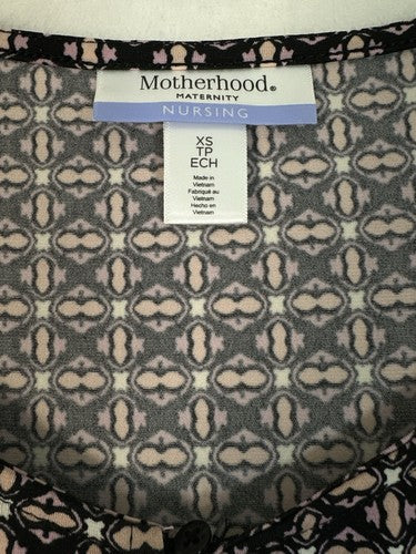 Motherhood Maternity Nursing Dress XS Wrap Black Geometric Print Knee Length