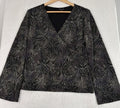 Citiknits Medium Faux Wrap Top Black Floral Print Womens Long Sleeve Blouse