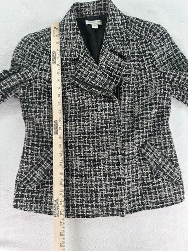 Coldwater Creek Mohair Wool Blend Moto Jacket 8 Black Gray Tweed Blazer Womens