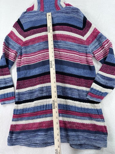 J Jill Large Petite Open Knit Cardigan Sweater Long Blue Linen Cotton Buttons