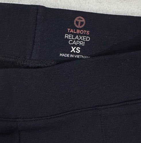 T By Talbots XS Modal French Terry Relaxed Capri Pants Navy Blue Womens Knit