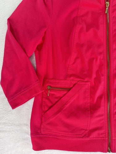 Zenergy By Chicos Size 1 Jacket (US 8) Hot Pink Hooded Stretch Full Zip