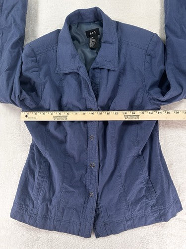 R.Q.T. Linen Blend Jacket Size 16 Blue Lined Snap Front Womens