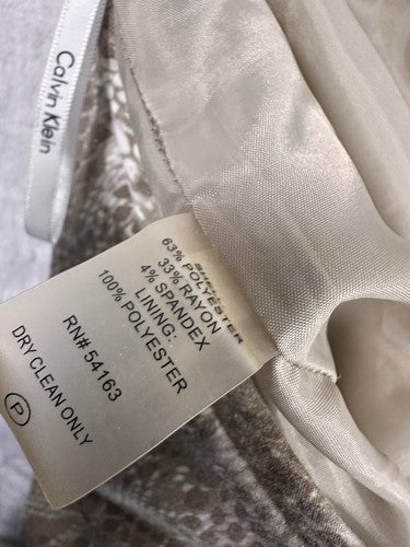 Calvin Klein Pencil Skirt 8 Petite 8P Tan Snake Print Beige Lined Rear Zip Women