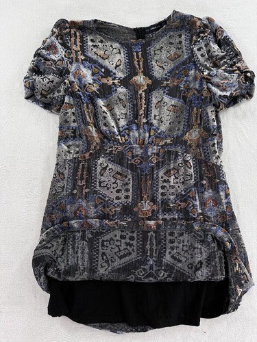 Zara Knit Dress Medium Indian Print Semi Sheer Bodice Knee Length Lightweight