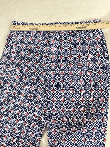 Charter Club Newport Slim Crop Pants 12 Blue Print Womens Cotton Stretch