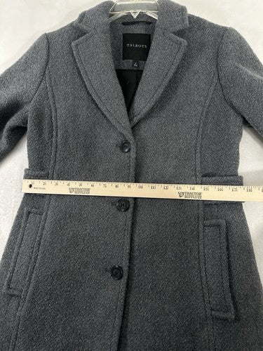 Talbots Coat Size 4 Boiled Wool Blend Gray Long Womens Single Breasted Jacket