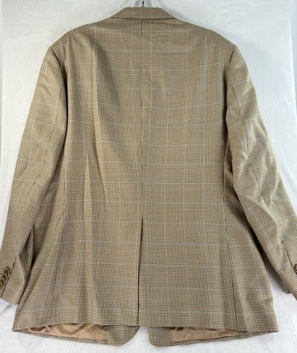Talbots Men’s Blazer 46R Silk Wool Tan Windowpane Check 2 Button Single Vent