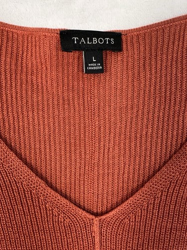 Talbots Large Top Sweater Short Sleeve Burnt Orange V Neck Womens