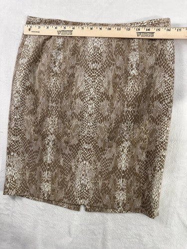 Calvin Klein Pencil Skirt 8 Petite 8P Tan Snake Print Beige Lined Rear Zip Women