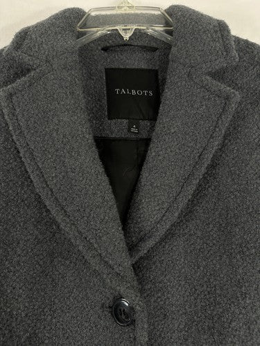 Talbots Coat Size 4 Boiled Wool Blend Gray Long Womens Single Breasted Jacket