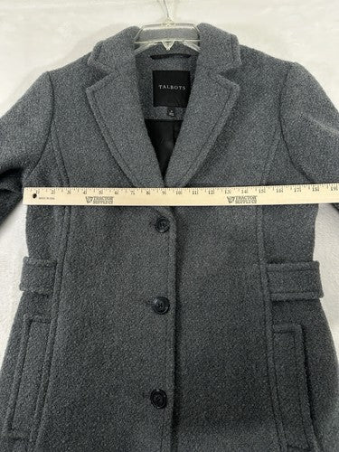 Talbots Coat Size 4 Boiled Wool Blend Gray Long Womens Single Breasted Jacket