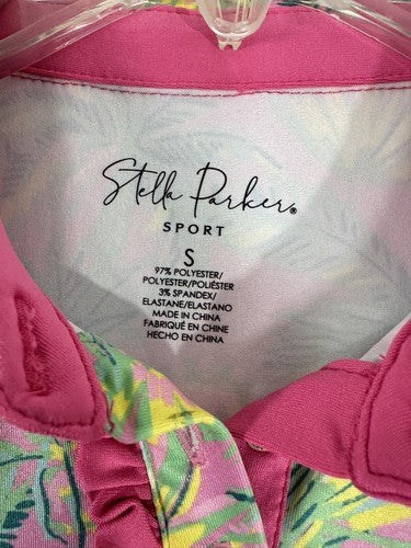 Stella Parker Golf Top Small Womens Polo Sleeveless Pink Tropical Print NWT