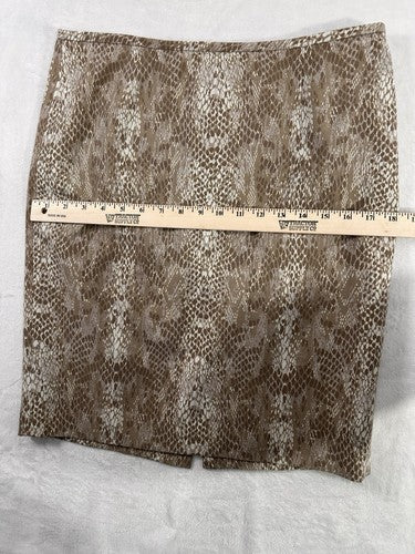Calvin Klein Pencil Skirt 8 Petite 8P Tan Snake Print Beige Lined Rear Zip Women