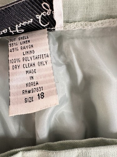 Vintage Linen Blend Dress Pants Size 18 Womens Pale Green Lined Jonathan Logan