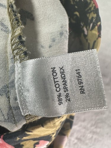 J Jill Skirt 2 Petite 2P Floral Print Short Pencil Cotton Stretch Pink Green