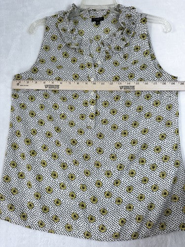 Talbots Top Medium Petite MP Sleeveless Shell Sunflower Print Ruffle Blouse