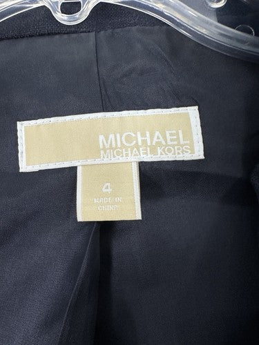 Michael Kors Jacket Size 4 100% Linen Blazer Navy Blue 2 Button Womens