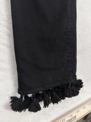Talbots Size 2 High Rise Straight Crop Jeans Black Tassle Hem Womens Jean