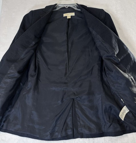 Michael Kors Jacket Size 4 100% Linen Blazer Navy Blue 2 Button Womens