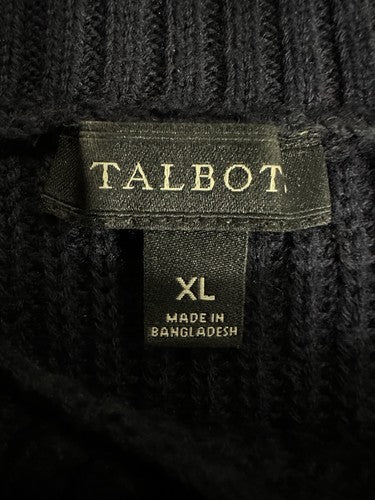 Talbots XL Sweater Shaker Knit Split Neck Navy Blue Red Womens Long Sleeve