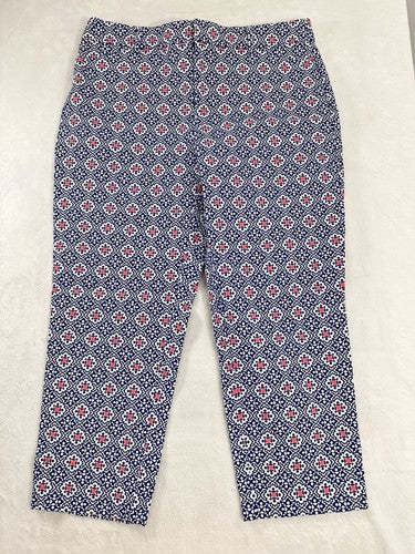 Charter Club Newport Slim Crop Pants 12 Blue Print Womens Cotton Stretch