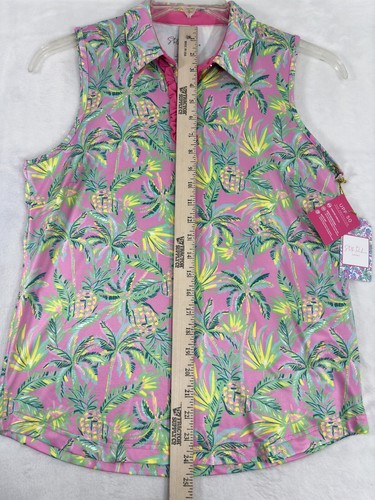 Stella Parker Golf Top Small Womens Polo Sleeveless Pink Tropical Print NWT