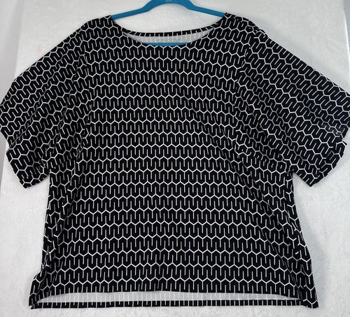 Chicos Size 3 Top XL Short Sleeve Black White Geometric Print Womens