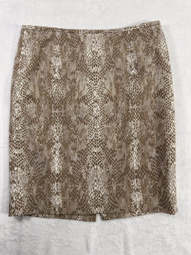 Calvin Klein Pencil Skirt 8 Petite 8P Tan Snake Print Beige Lined Rear Zip Women
