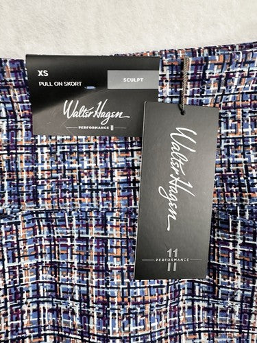 Walter Hagen 17” Golf Skort XS Pull On Sculpt Blue Tweed Print Womens NWT